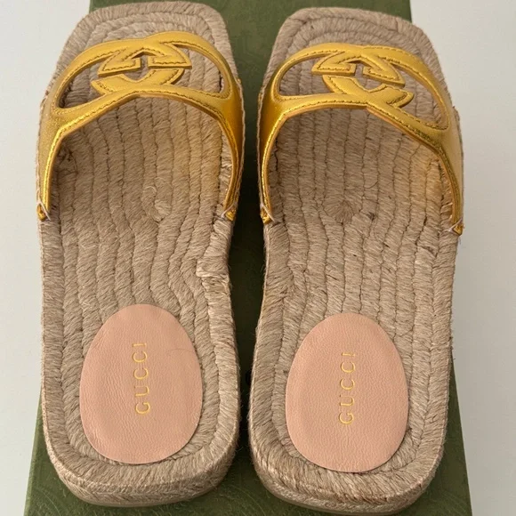 size 37G - Gucci Espadrille Gold GG cutout slide sandal